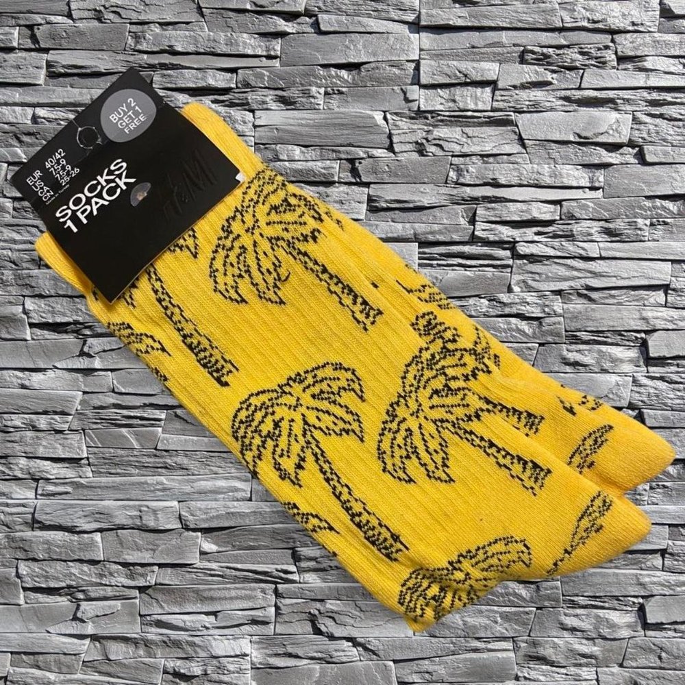 H&M Palm Tree Socks Yellow/Black Sizes 7.5-9